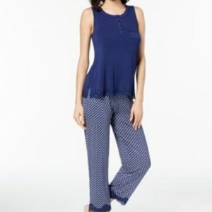 Alfani Printed Lace-Trim Pajama Set Navy Diamond